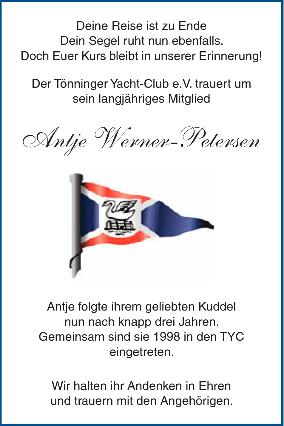 Traueranzeige Antje Werner-Petersen
