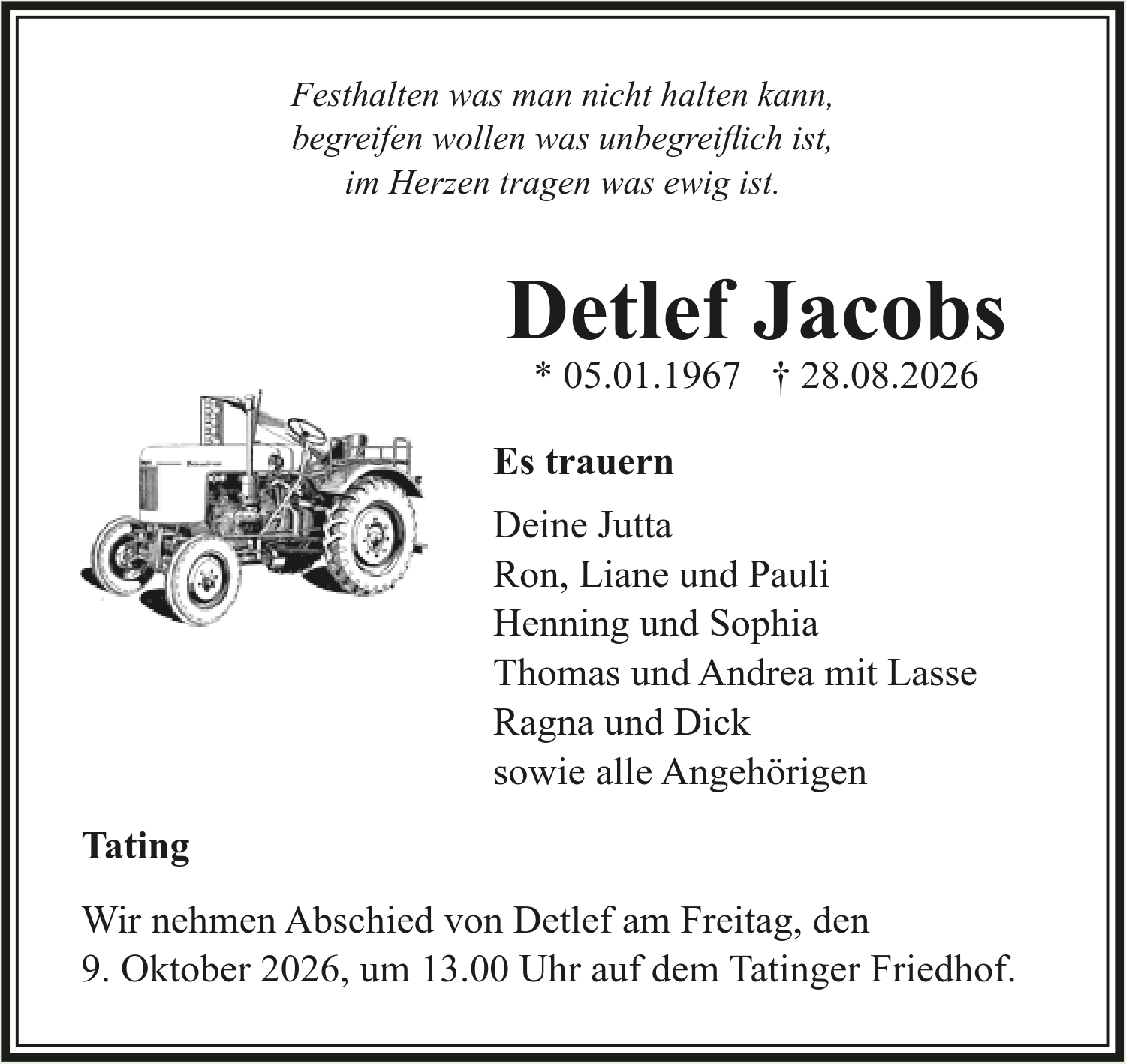 Traueranzeige Detlef Jacobs