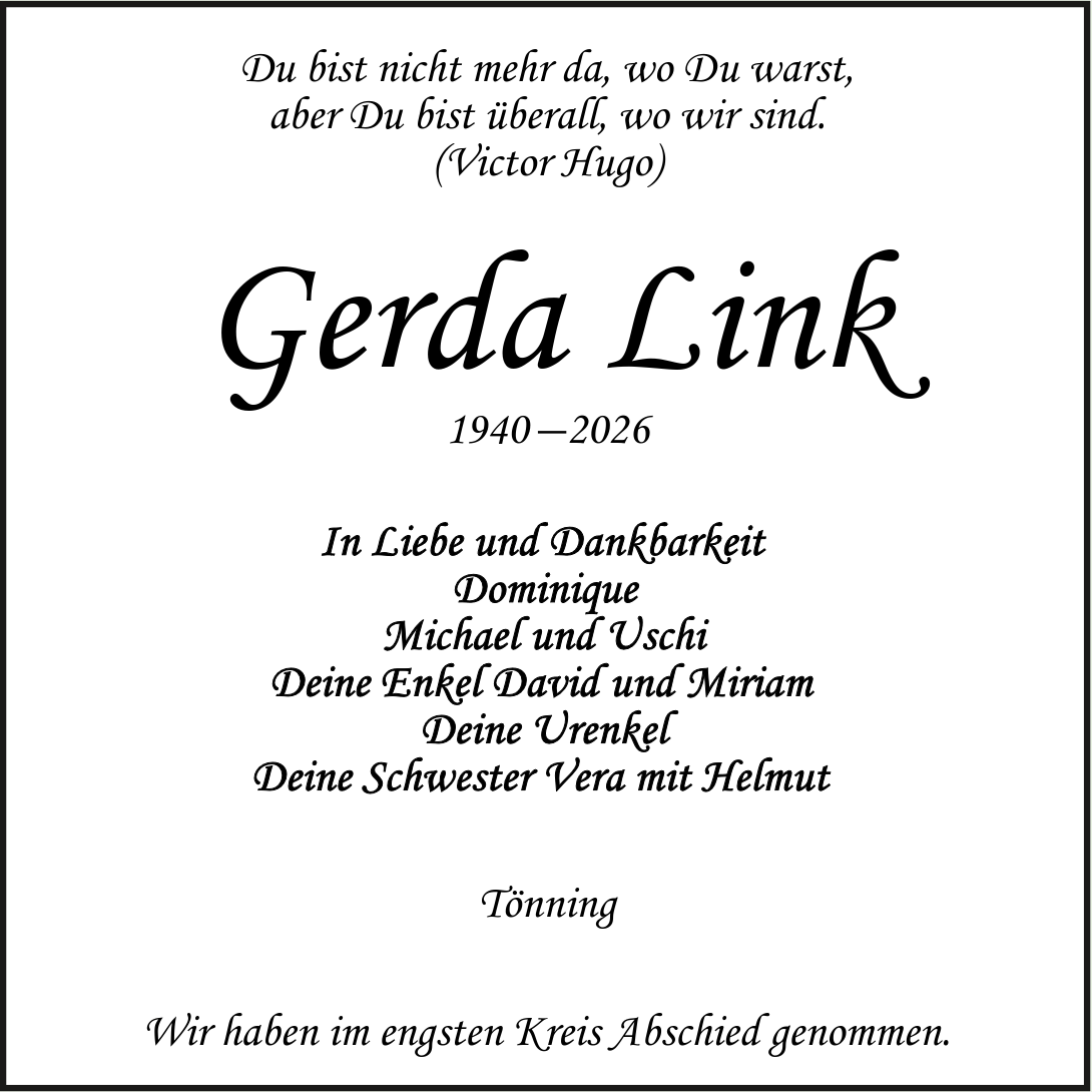 Traueranzeige Gerda Link