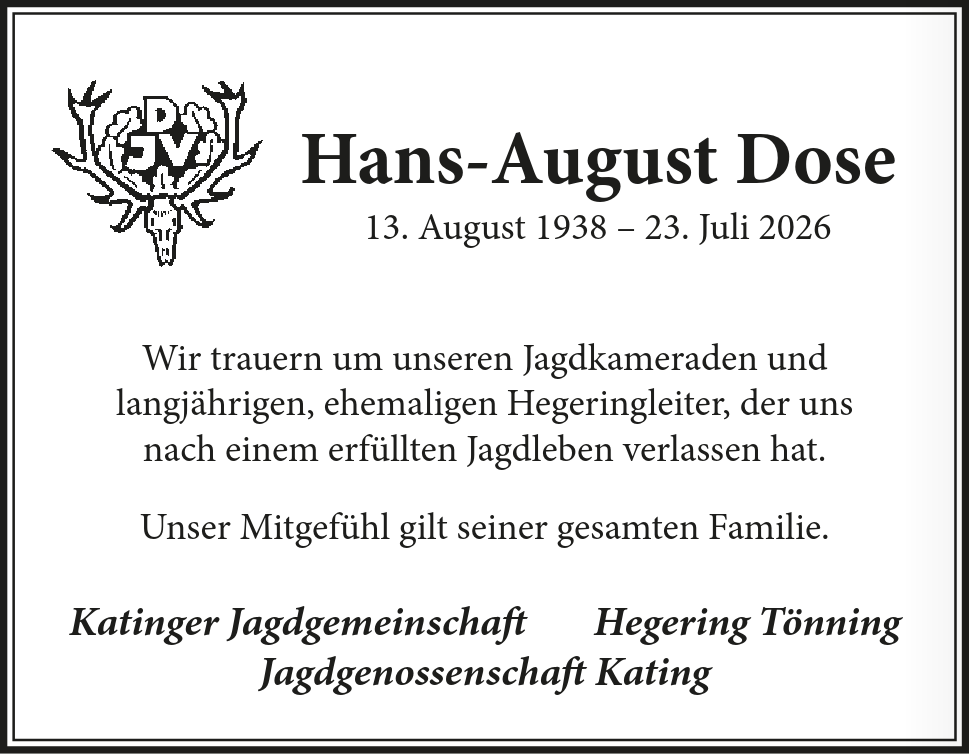 Traueranzeige Hans-August Dose