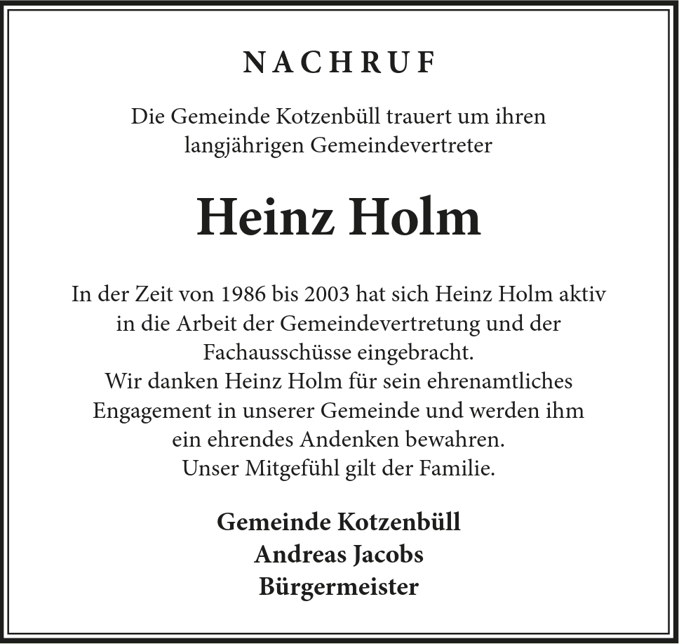 Traueranzeige Heinz Holm