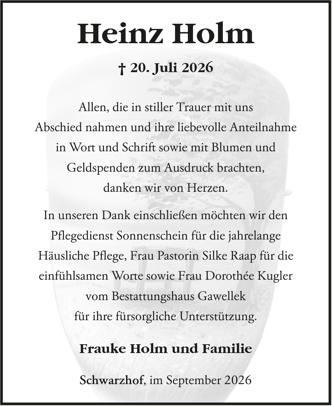 Traueranzeige Heinz Holm