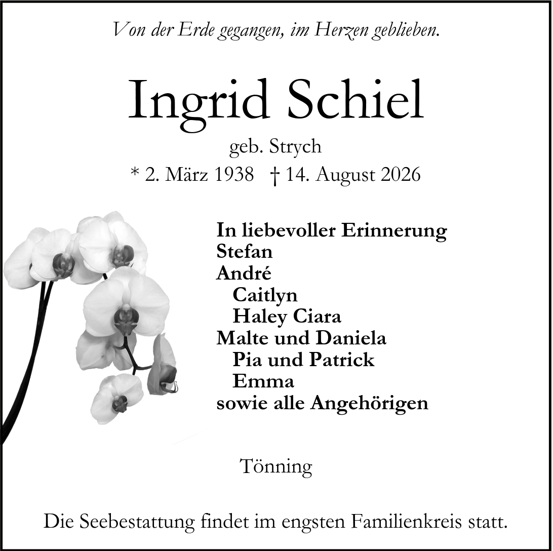 Traueranzeige Ingrid Schiel